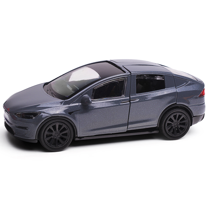 Машина металл. Tesla model x plaid 12 см, двери, серебр, в коробке 