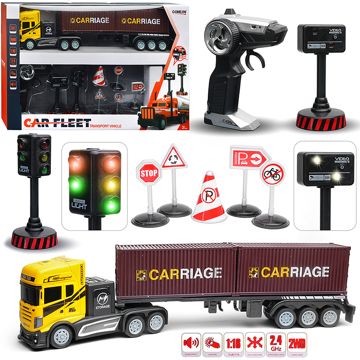 Машина GM1922 "Контейнеровоз" с дорожными знаками, р/у, 27 MHz, в коробке