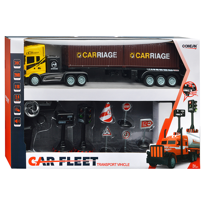 Фото к товару Машина GM1922 "Контейнеровоз" с дорожными знаками, р/у, 27 MHz, в коробке Машина GM1922 "Контейнеровоз" с дорожными знаками, р/у, 27 MHz, в коробке