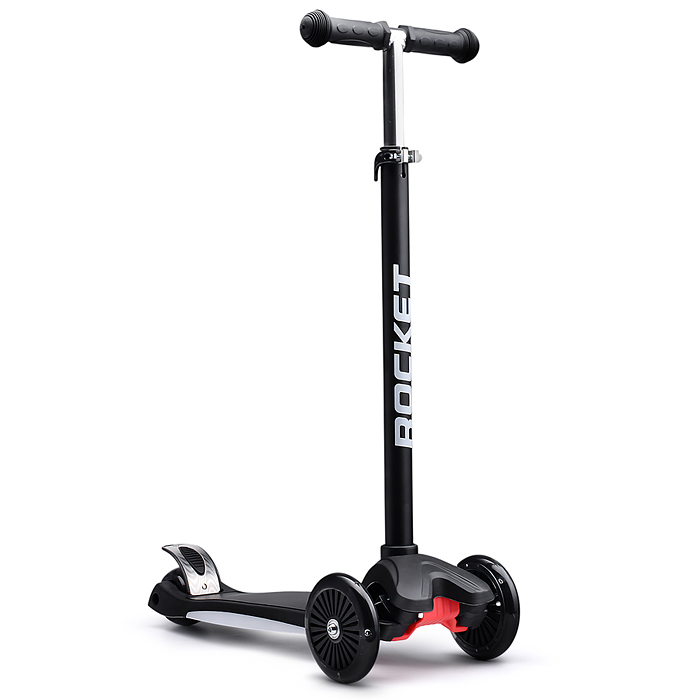 Самокат 3-х колесный ROCKET,колеса PU со светом, ABEC 7, черный