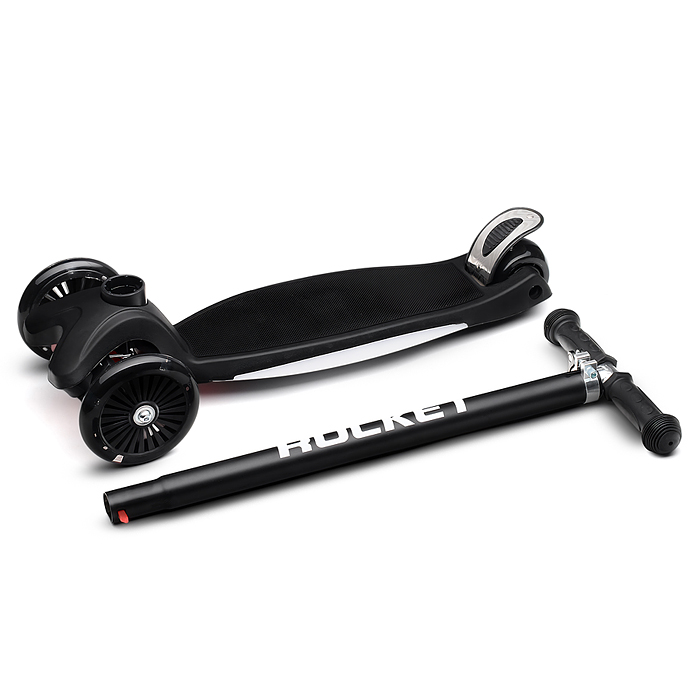 Самокат 3-х колесный ROCKET,колеса PU со светом, ABEC 7, черный