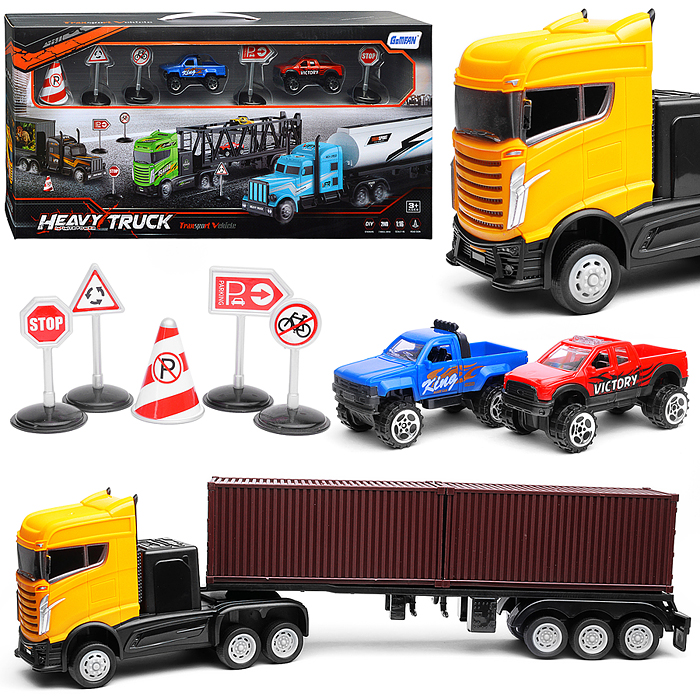 Набор машин 2003 "Контейнеровойз" с машинками и дорожными знаками, в коробке