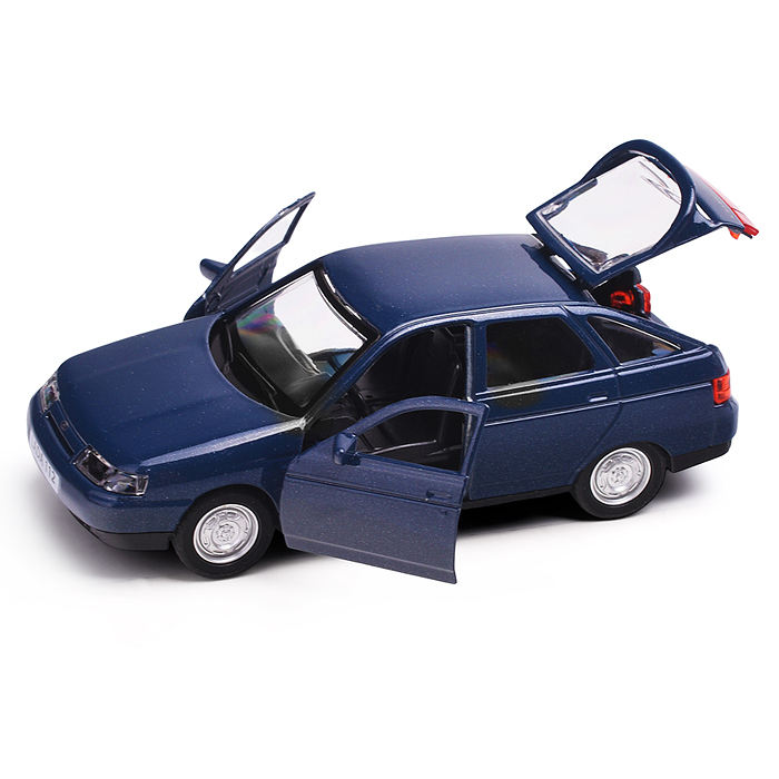 Машина металл Ваз-2112 12 см. (двери, багаж, темно-серый) в коробке