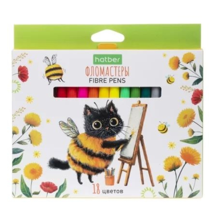 Фломастеры "ECO" 18 цв. "Жж-мяу" в картонной коробке с европодвесом