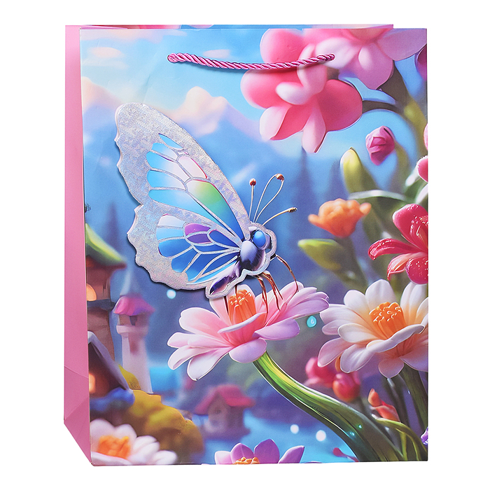 Фото к товару Пакет подарочный 00-7458 "Яркая бабочка" 26*10*32см Пакет подарочный 00-7458 "Яркая бабочка" 26*10*32см