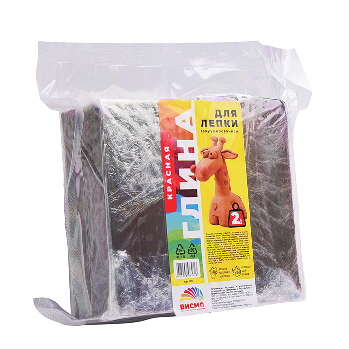 Глина для лепки вакуумированная, красная 2 кг, 