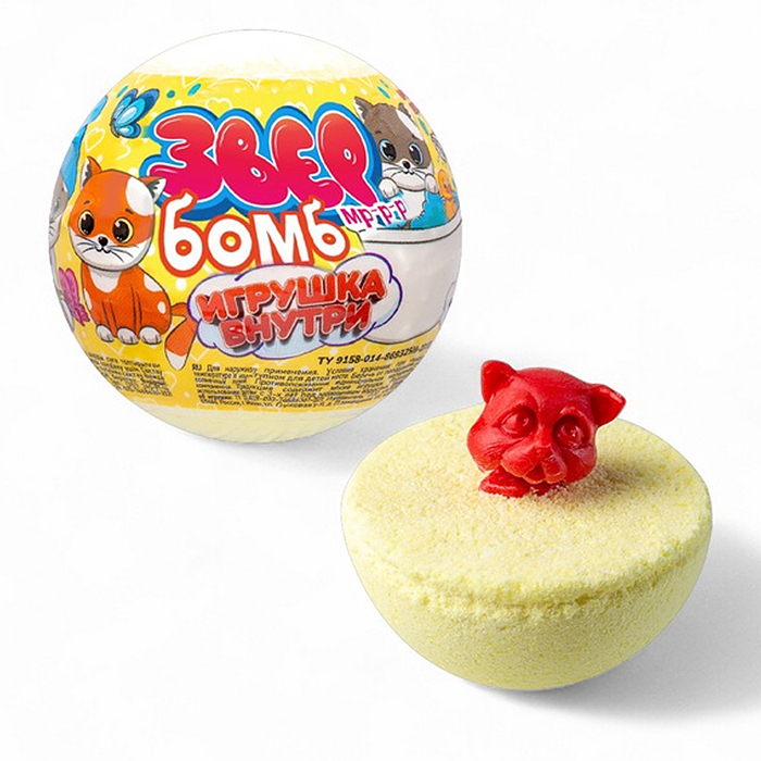 Фото к товару Детский бурлящий шар 130г "Звер бомб" тропик (с игрушкой) Детский бурлящий шар 130г "Звер бомб" тропик (с игрушкой)