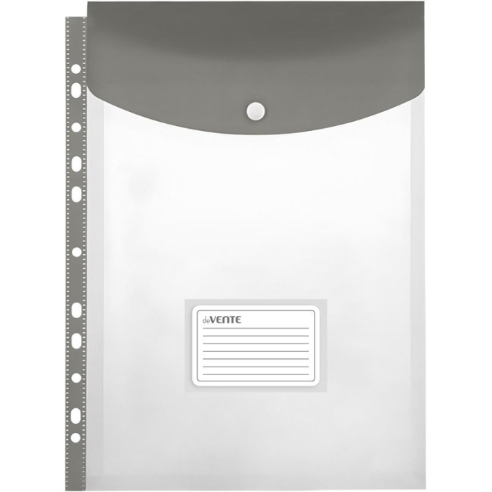 Папка-вкладыш A4 140 мкм с расширением и клапаном на кнопке вертикальная, прозрачная с дымчатым 