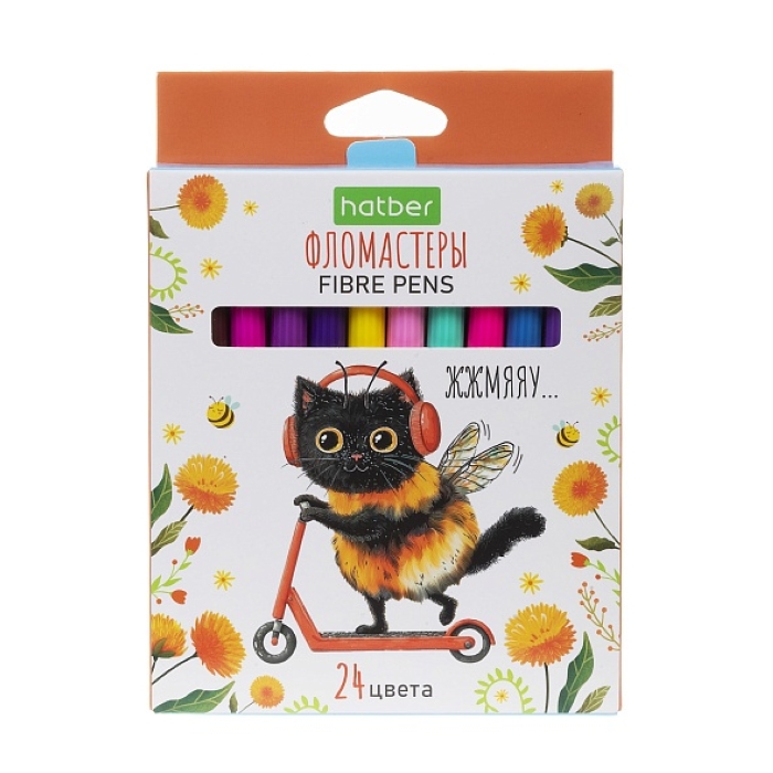 Фломастеры "ECO" 24 цв. "Жж-мяу" в картонной коробке с европодвесом