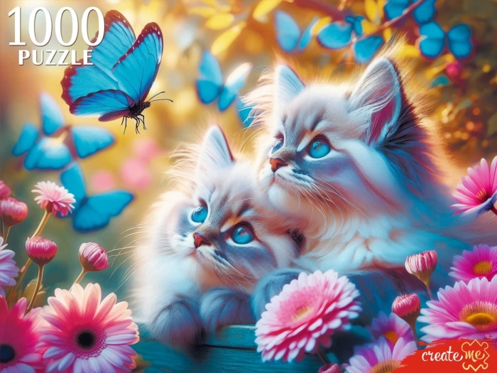 Пазлы 1000 "Котята и бабочки"