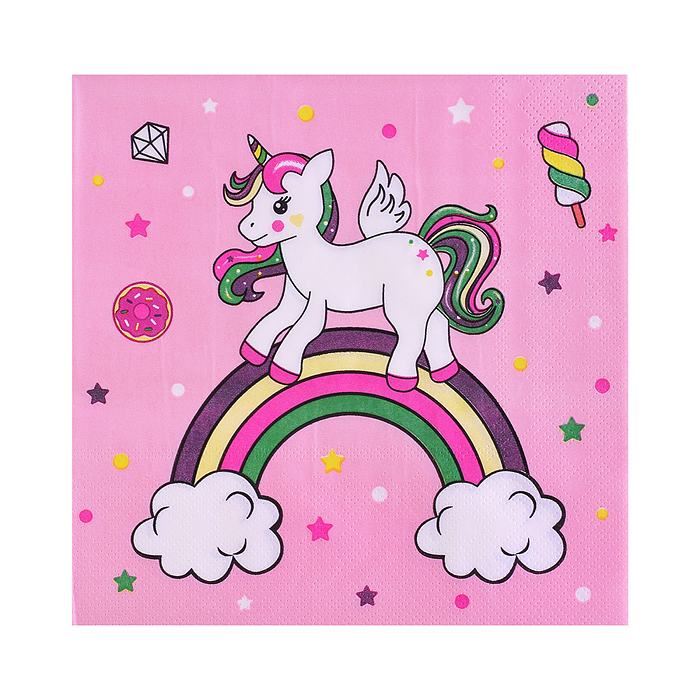 Фото к товару Набор посуды одноразовой 00-7470 "Единорог и радуга" салфетки (20 шт) Набор посуды одноразовой 00-7470 "Единорог и радуга" салфетки (20 шт)