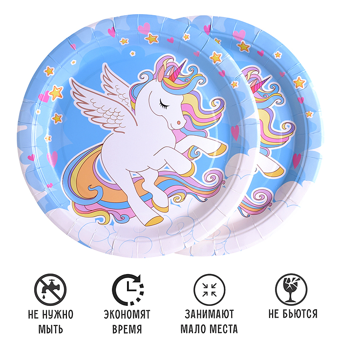 Фото к товару Набор посуды одноразовой 00-7459 "Сказочный единорог" тарелки 23*23 см (10 шт.) Набор посуды одноразовой 00-7459 "Сказочный единорог" тарелки 23*23 см (10 шт.)