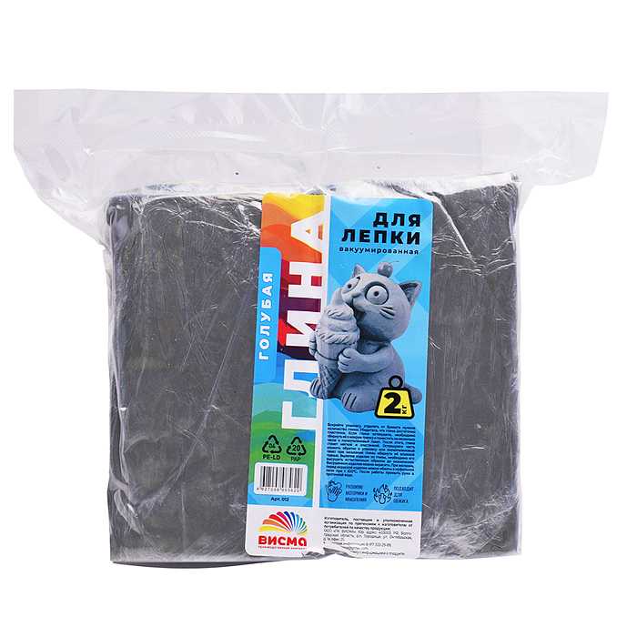 Глина для лепки вакуумированная, голубая 2 кг, Глина для лепки вакуумированная, голубая 2 кг,