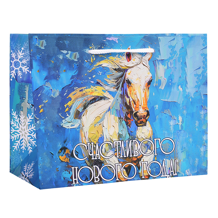 Бумажный пакет для сувенирной продукции с ламинацией, с шириной основания 23 cм