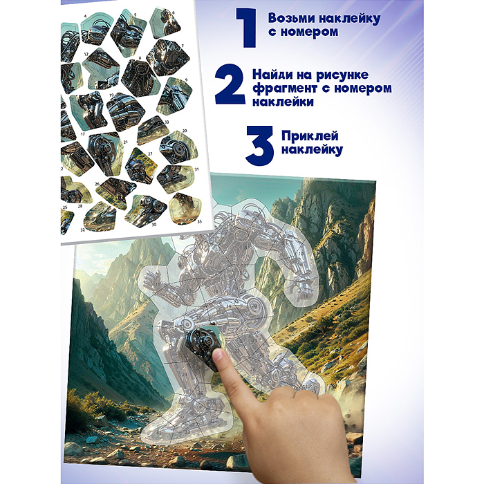 Аппликация наклейками по номерам. Роботы-Герои