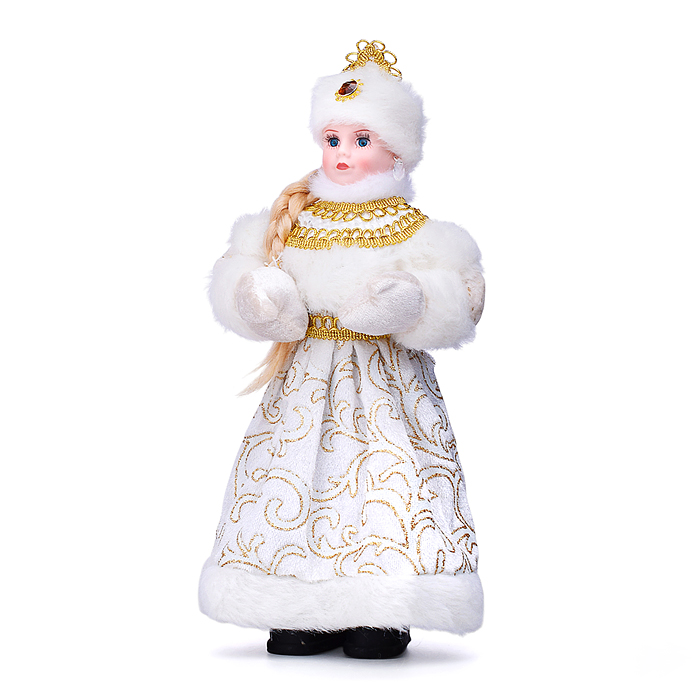 Сувенир "Внучка Деда Мороза" в бело-золотистой шубке, 30 см