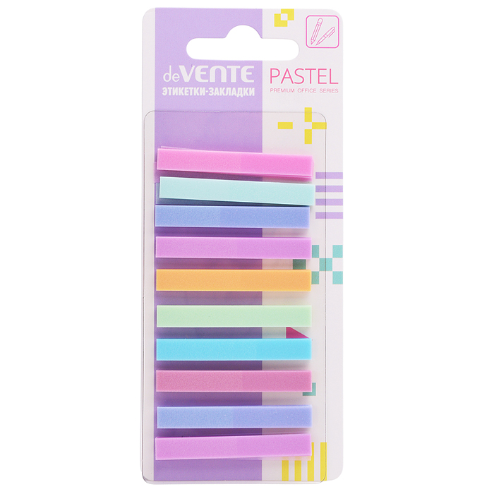 Набор самоклеящихся этикеток-закладок "Pastel" пластиковые полупрозрачные, искрящиеся 44x6 мм