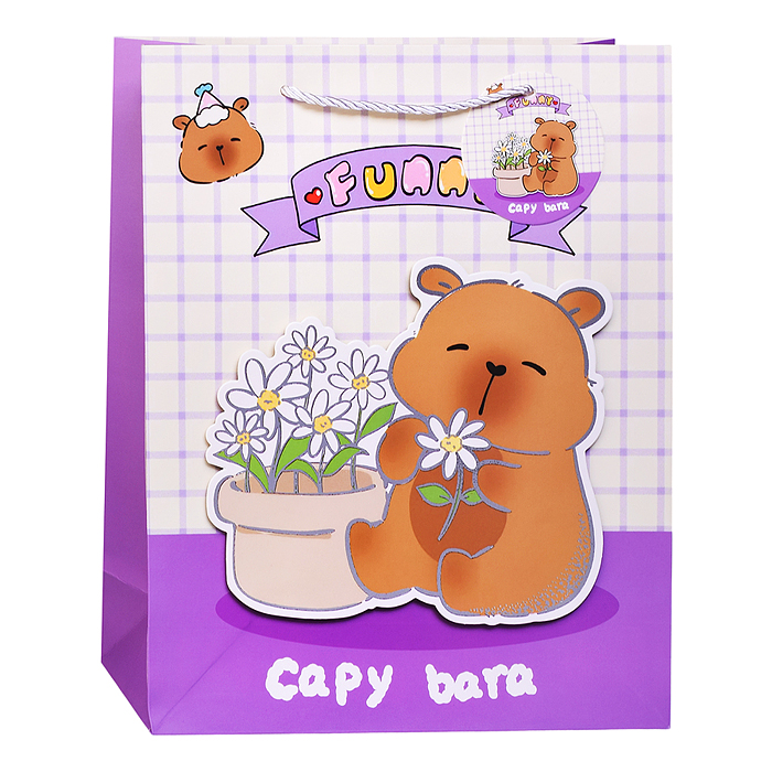 Фото к товару Пакет подарочный 00-7446 "Капибара" 26*32*10см Пакет подарочный 00-7446 "Капибара" 26*32*10см