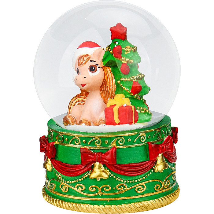 Новогодний сувенир Снежный шар "Лошадка под ёлочкой" d=6,5см 