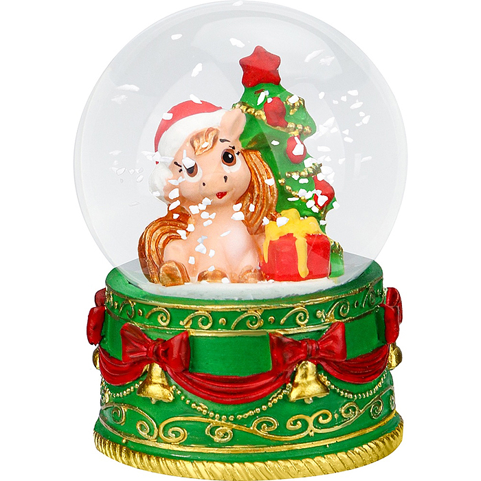 Новогодний сувенир Снежный шар "Лошадка под ёлочкой" d=6,5см 