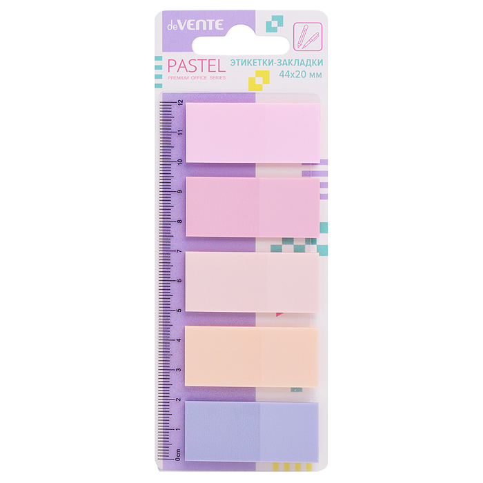 Набор самоклеящихся этикеток-закладок "Pastel" пластиковые полупрозрачные, 44x20 мм, 5x20 листов