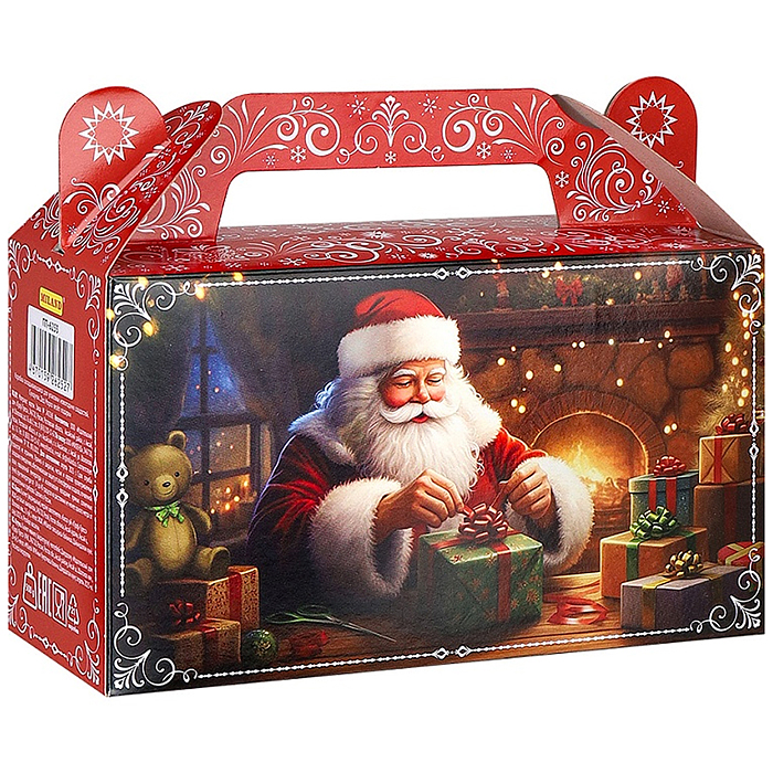 Фото к товару Коробка для конфет "Дед Мороз везет подарки" 500г Коробка для конфет "Дед Мороз везет подарки" 500г