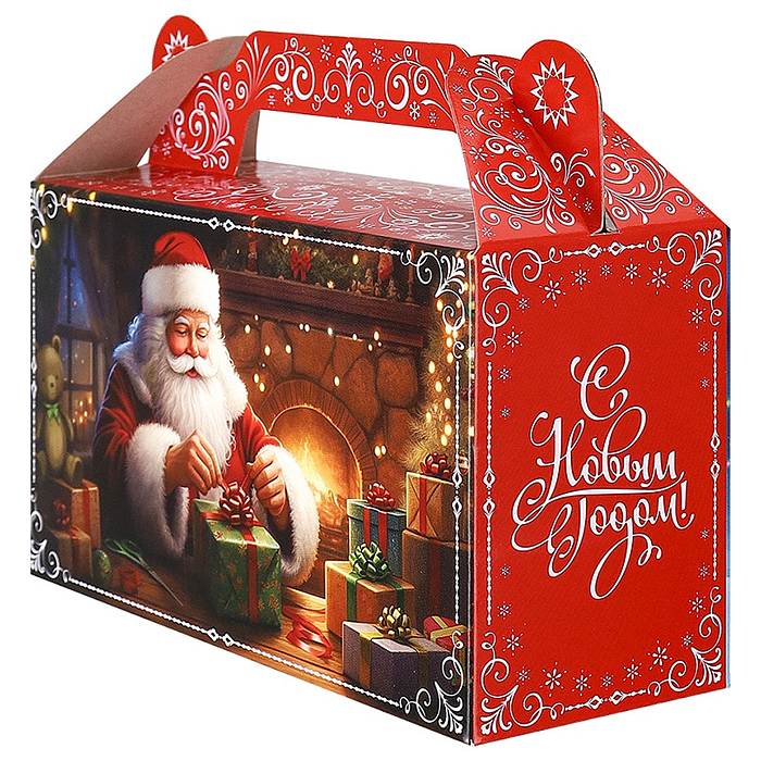 Фото к товару Коробка для конфет "Дед Мороз везет подарки" 500г Коробка для конфет "Дед Мороз везет подарки" 500г