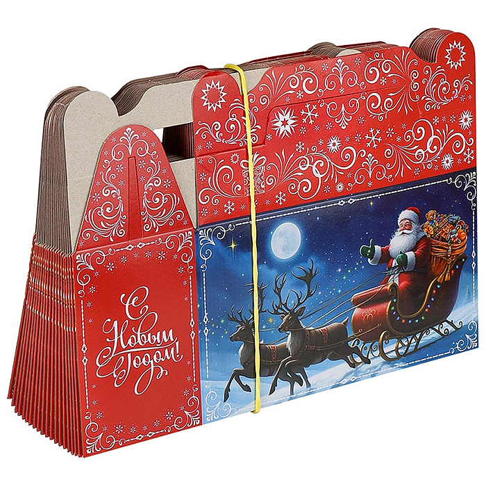 Фото к товару Коробка для конфет "Дед Мороз везет подарки" 500г Коробка для конфет "Дед Мороз везет подарки" 500г