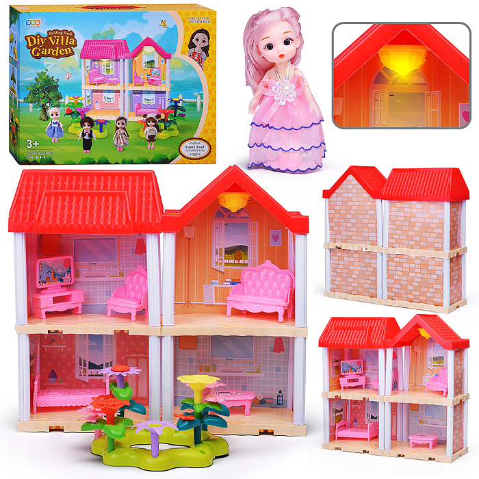 Дом для куклы 666-B3A-3 "Вилла" с мебелью, в коробке Дом для куклы 666-B3A-3 "Вилла" с мебелью, в коробке