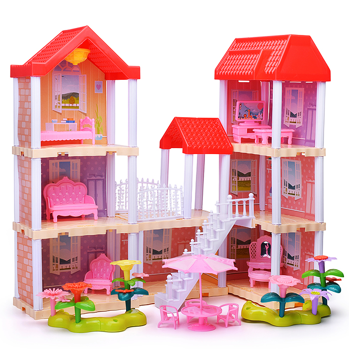 Фото к товару Дом для куклы 666-B5A-6 "Дачный котедж" с мебелью, в коробке Дом для куклы 666-B5A-6 "Дачный котедж" с мебелью, в коробке