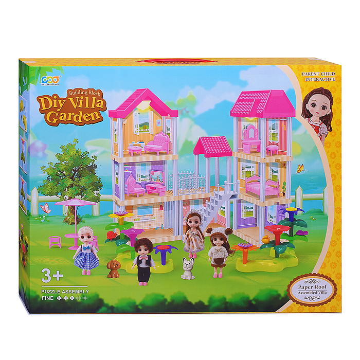 Фото к товару Дом для куклы 666-B5A-6 "Дачный котедж" с мебелью, в коробке Дом для куклы 666-B5A-6 "Дачный котедж" с мебелью, в коробке