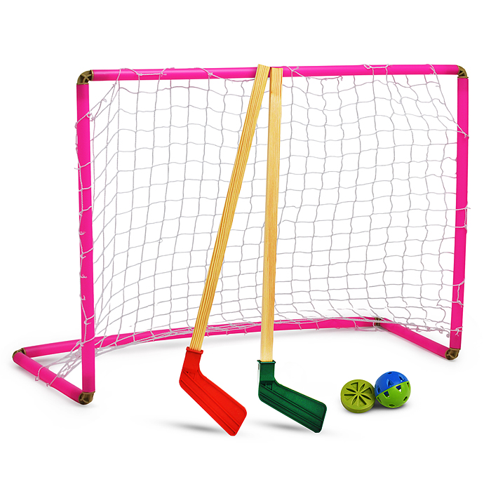 Хоккейный набор с мини воротами для игры дома и на улице. Комплект: 2 клюшки, ворота с сеткой, шайба