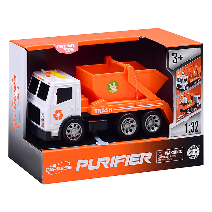 Машина WY1131B "Мусоровоз" с ковшом, 1:32 (свет, звук) в коробке