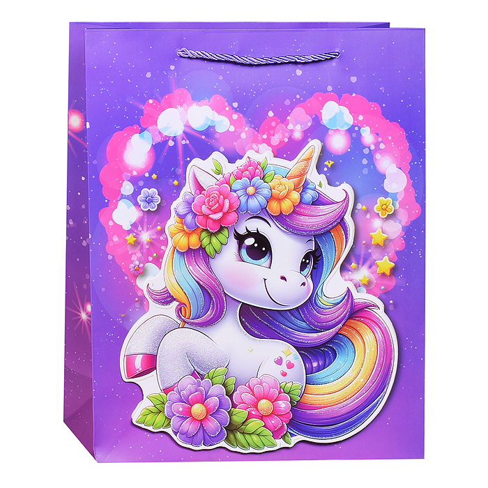 Пакет подарочный 00-7454 "Красочный Единорог" 26*10*32см