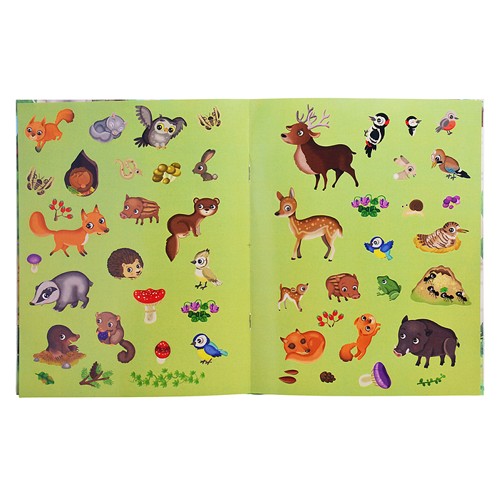 Фото к товару Книжка с наклейками формат А4. Приключения в зеленом лесу. 50 наклеек. Барсотти Э. Книжка с наклейками формат А4. Приключения в зеленом лесу. 50 наклеек. Барсотти Э.