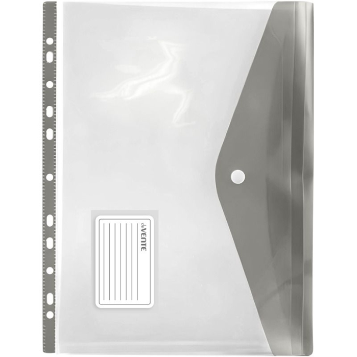 Папка-вкладыш A4 140 мкм с расширением и клапаном на кнопке горизонтальная, прозрачная с дымчатым 