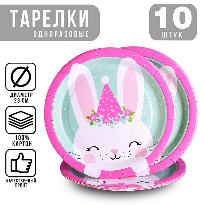 Набор посуды одноразовой 00-7479 "Зайка" тарелки (10 шт.) Набор посуды одноразовой 00-7479 "Зайка" тарелки (10 шт.)