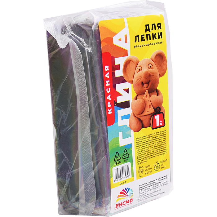 Глина для лепки вакуумированная, красная 1 кг, 