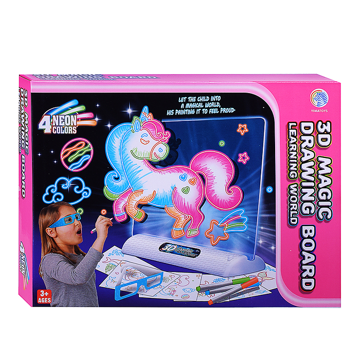 Доска для рисования YM-22 "Единорог 3D" в коробке