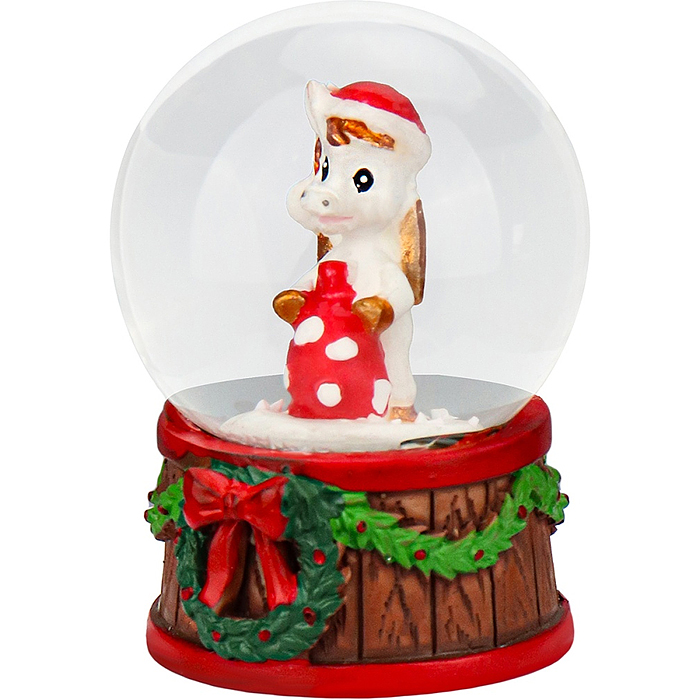 Новогодний сувенир Снежный шар "Лошадка с мешочком" d=4,5см