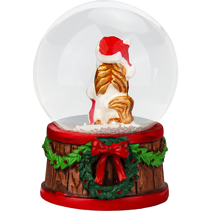 Новогодний сувенир Снежный шар "Лошадка с мешочком" d=4,5см