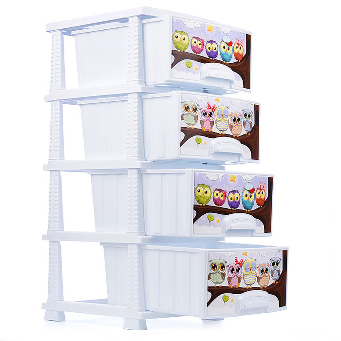 Фото к товару Комод "Декор" "Совушки" 4 секции белый Комод "Декор" "Совушки" 4 секции белый