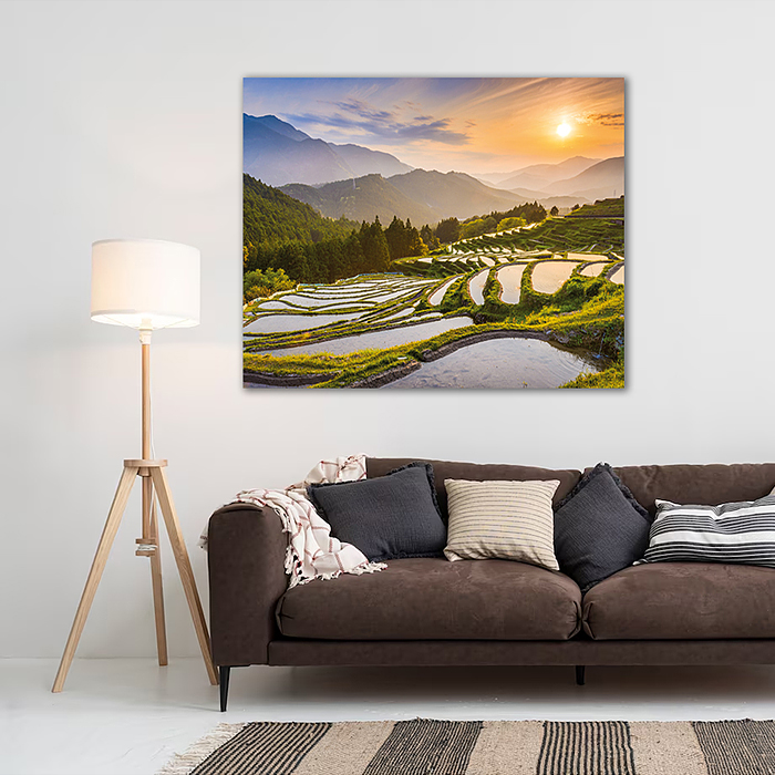 Картина на холсте с подрамником 50х40 "Рассвет на рисовых полях"