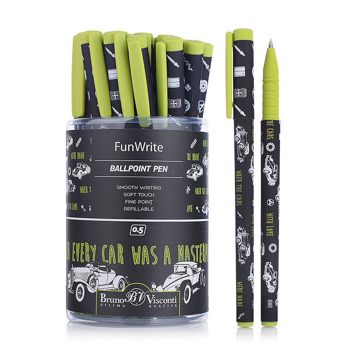 Ручка "FunWrite. Машины. Цвет салатовый" шариковая, 0.5 мм, синяя