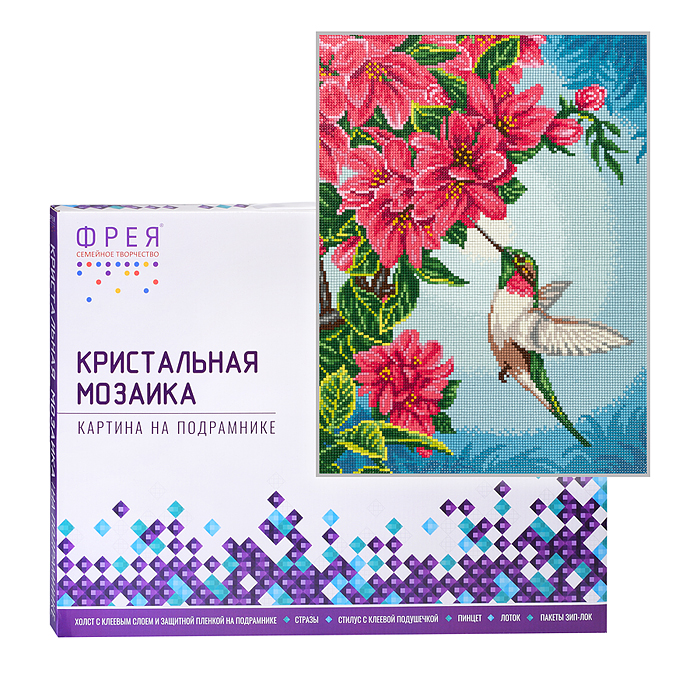 Кристальная (алмазная) мозаика на подрамнике 30х40 "Колибри" 