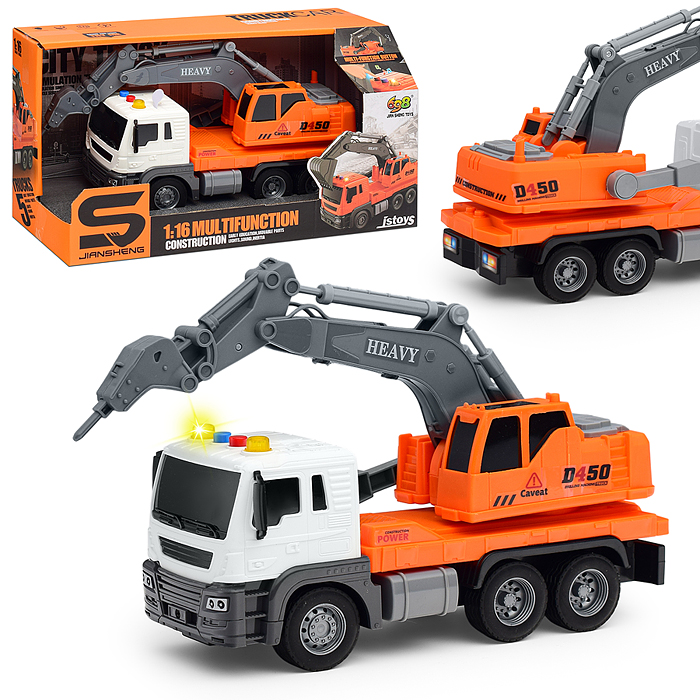 Машина JS104B "СтройМощь" 1:16 (свет, звук) в коробке (цвет оранжевый)
