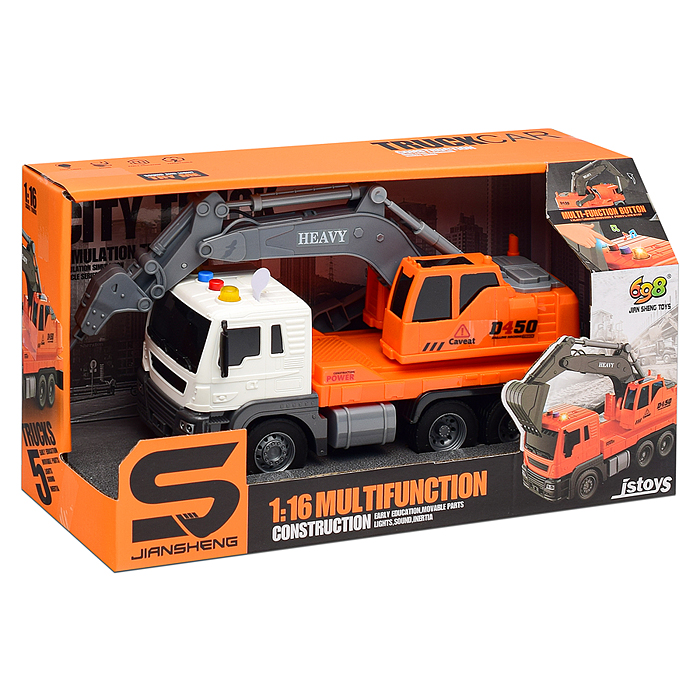 Фото к товару Машина JS104B "СтройМощь" 1:16 (свет, звук) в коробке (цвет оранжевый) Машина JS104B "СтройМощь" 1:16 (свет, звук) в коробке (цвет оранжевый)