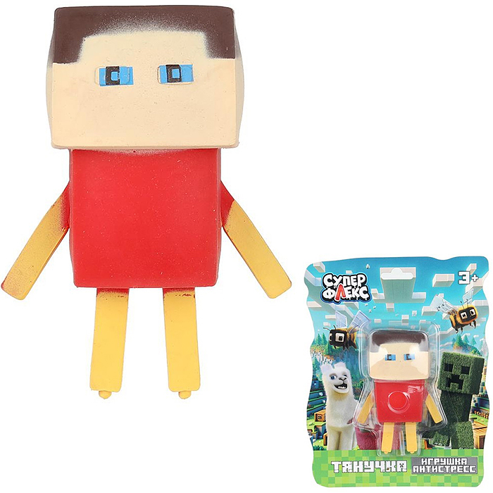 Игрушка антистресс тянучка "Пиксельный персонаж в красном свитере"  блистер, Супер Флекс