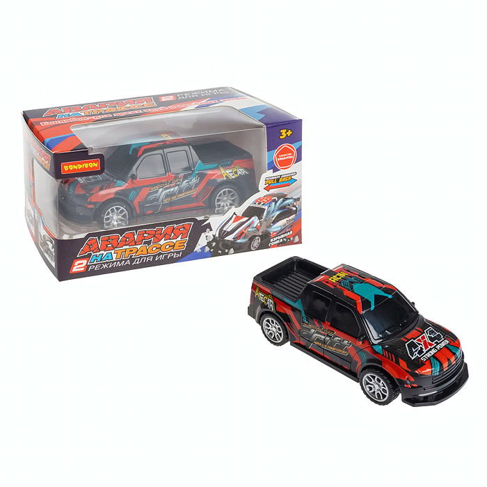 Машинка пластмассовая инерционная "Авария на трассе" Пикап (pull back) ВОХ 15,2х7,5х7,5см, 