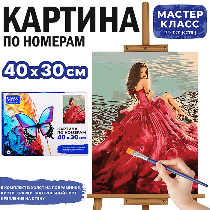 Набор для рисования MKR4030-81 "Картина по номерам 30х40 см. Девушка в красном платье"
